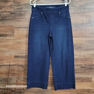 Chico's Jeans Size 6 Pull On Wide Leg Crop High Rise Dark Wash Stretch Denim